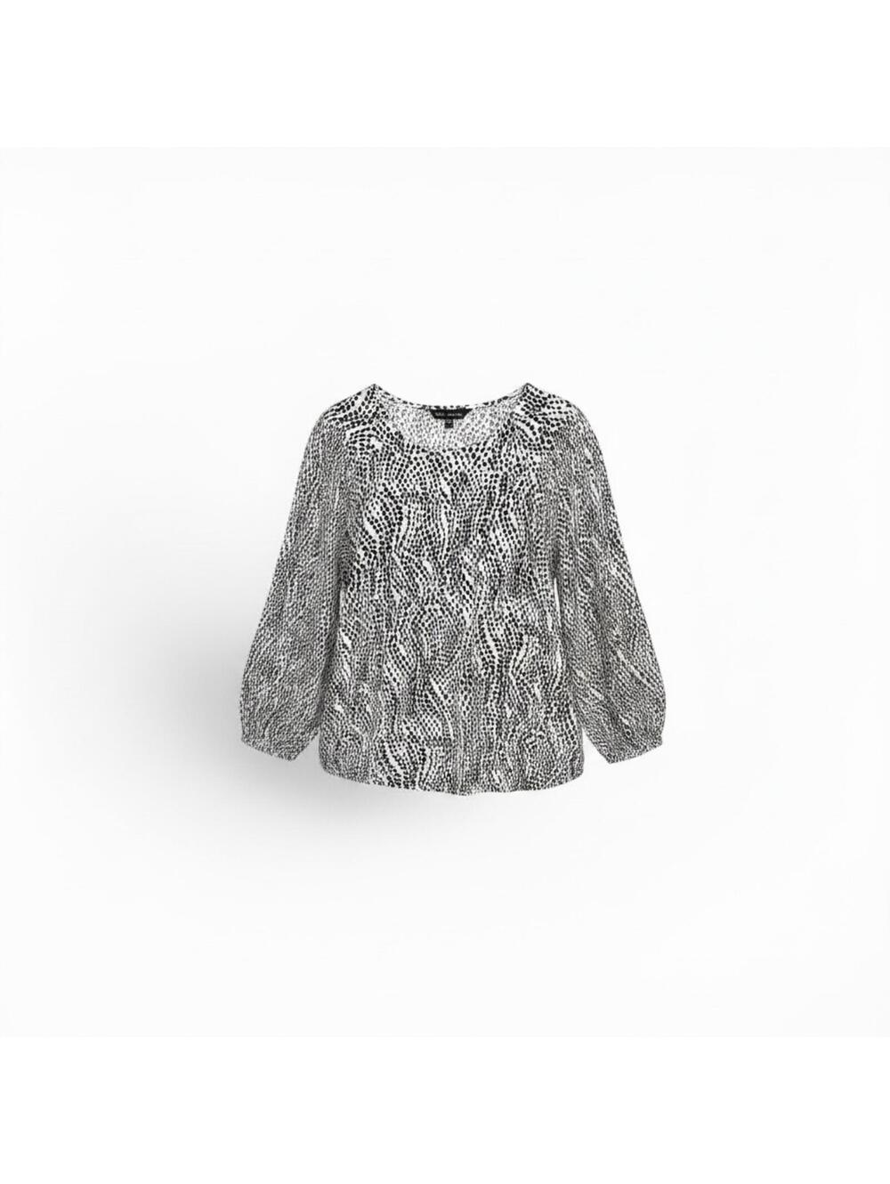 Simply Vera Vera Wang Black and White Patterned Raglan Blouson Top, Size Large - Picture 2 of 7